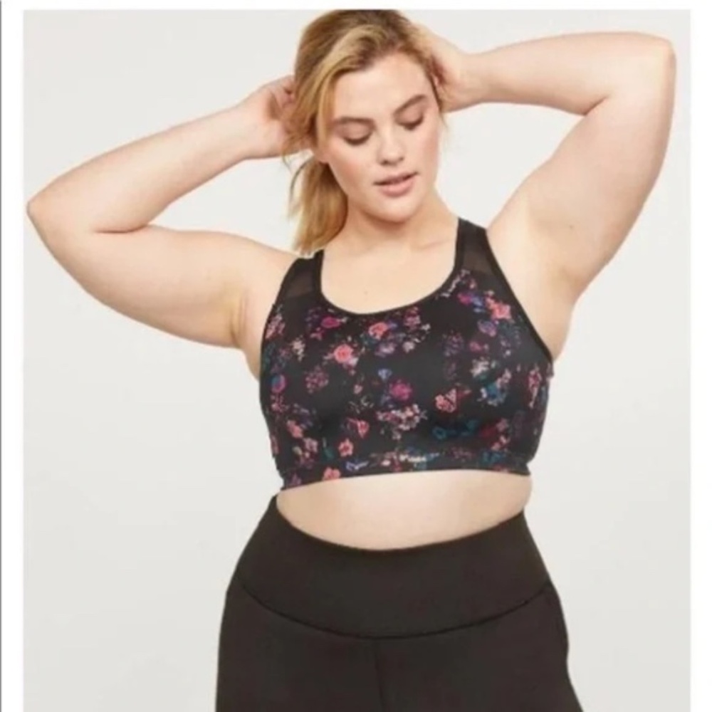 LANE BRYANT / LIVI ACTIVE - Black Floral Print Racer Back Style Sports Bra 18/20